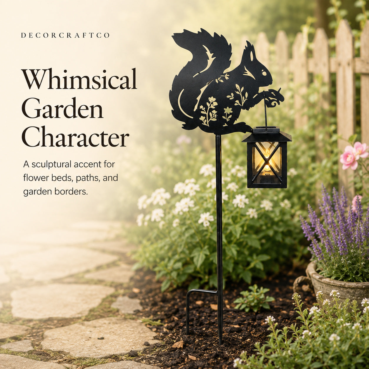 Metal Squirrel Solar Garden Stake Light for Yard Decor