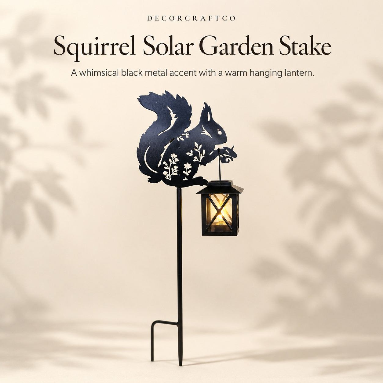Metal Squirrel Solar Garden Stake Light for Yard Decor