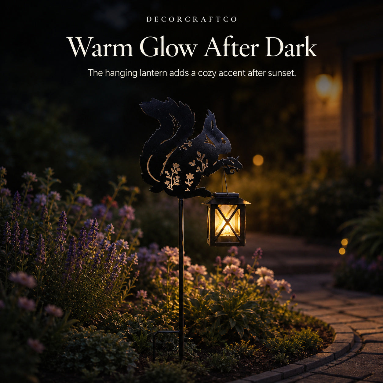 Metal Squirrel Solar Garden Stake Light for Yard Decor