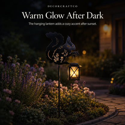 Metal Squirrel Solar Garden Stake Light for Yard Decor