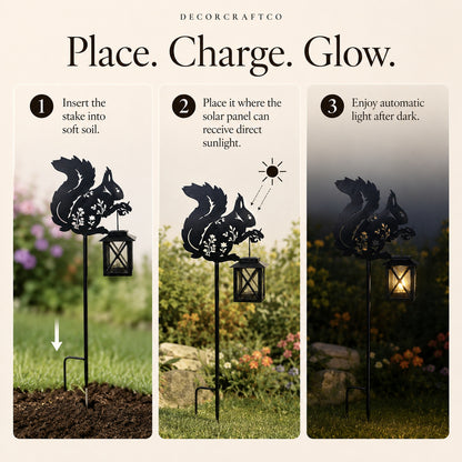 Metal Squirrel Solar Garden Stake Light for Yard Decor