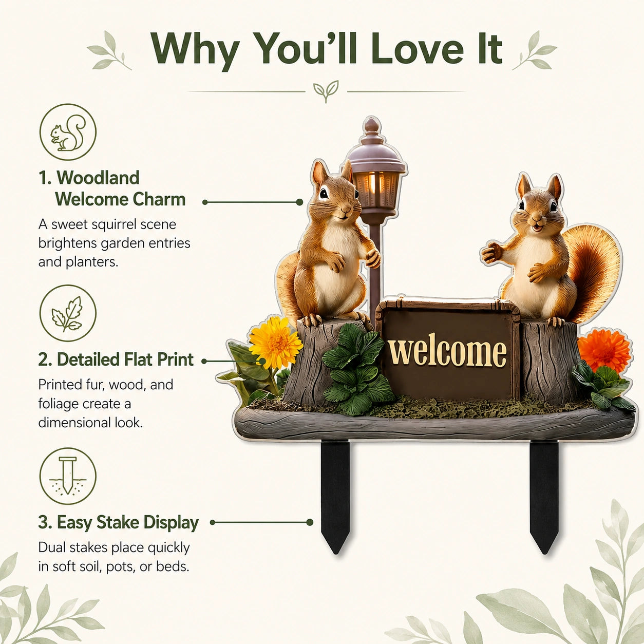 Squirrel Garden Stake Welcome Sign for Lawns and Pots