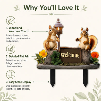 Squirrel Garden Stake Welcome Sign for Lawns and Pots