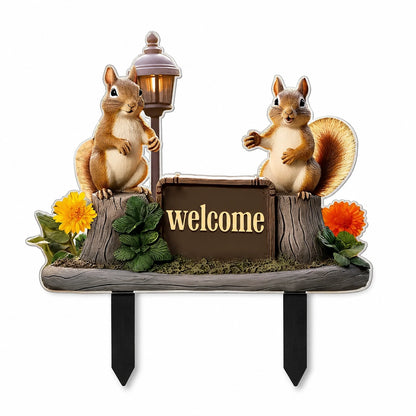 Squirrel Garden Stake Welcome Sign for Lawns and Pots