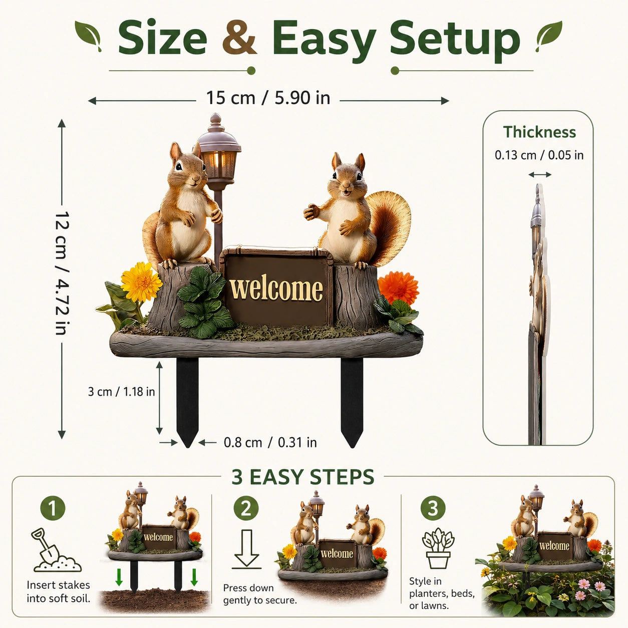 Squirrel Garden Stake Welcome Sign for Lawns and Pots