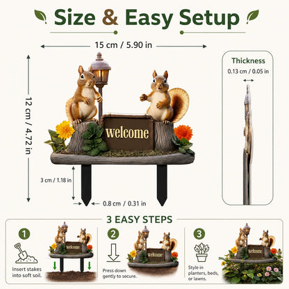 Squirrel Garden Stake Welcome Sign for Lawns and Pots
