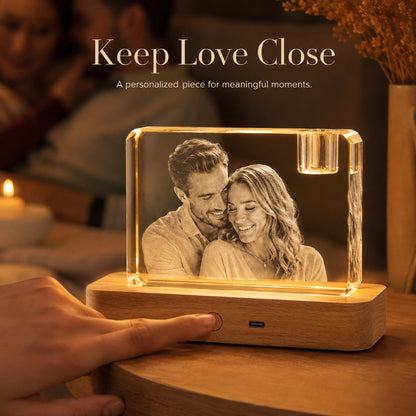 CouplePersonalized 3D Crystal Photo Keepsake with Lighted Wood Base