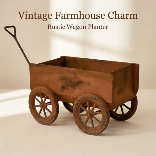 rust metal wheelbarrow planter farmhouse garden decor