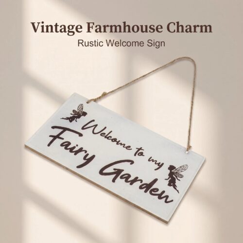 fairy garden metal welcome sign outdoor hanging decor
