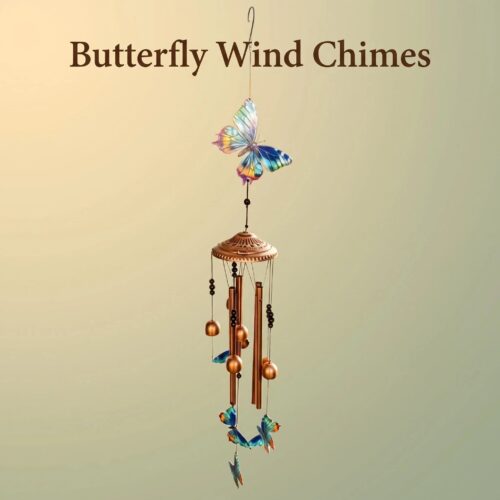 colorful butterfly metal wind chime 4 tube outdoor garden hanging decor for patio balcony yard