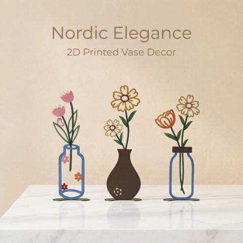 2d color print iron vase decor for living room console table