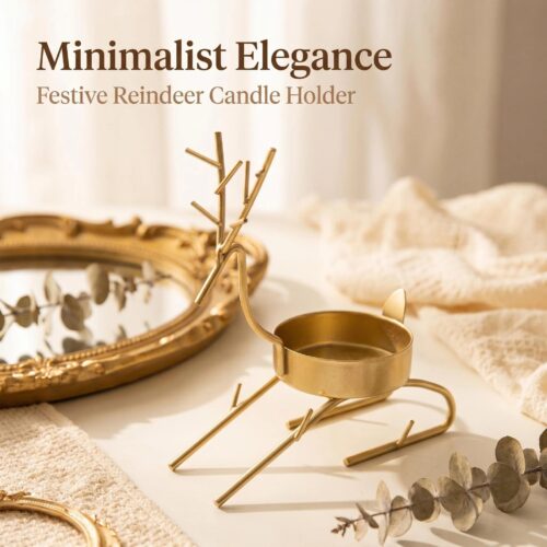 gold deer metal candle holder