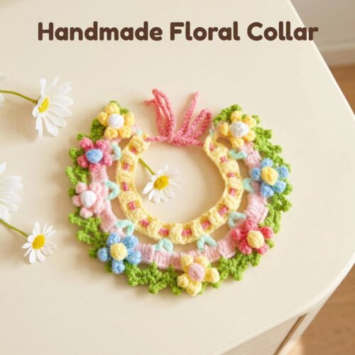knitted floral pet scarf & bib for cats & small dogs