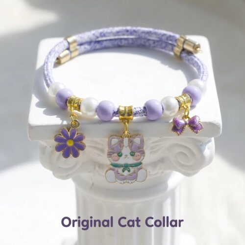 cute purple cat bow pet collar for cats & small dogs
