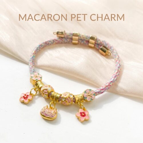 macaron flower pet collar with lucky charm for cats & small dogs