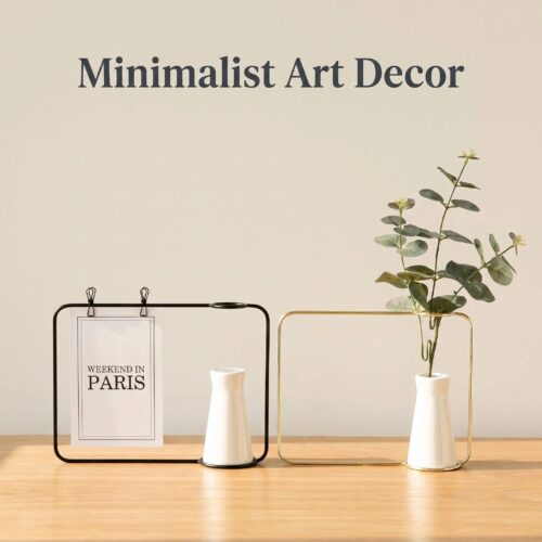 iron frame photo holder with ceramic vase desktop decor