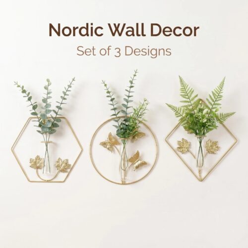 gold metal geometric wall vase hanging plant wall decor