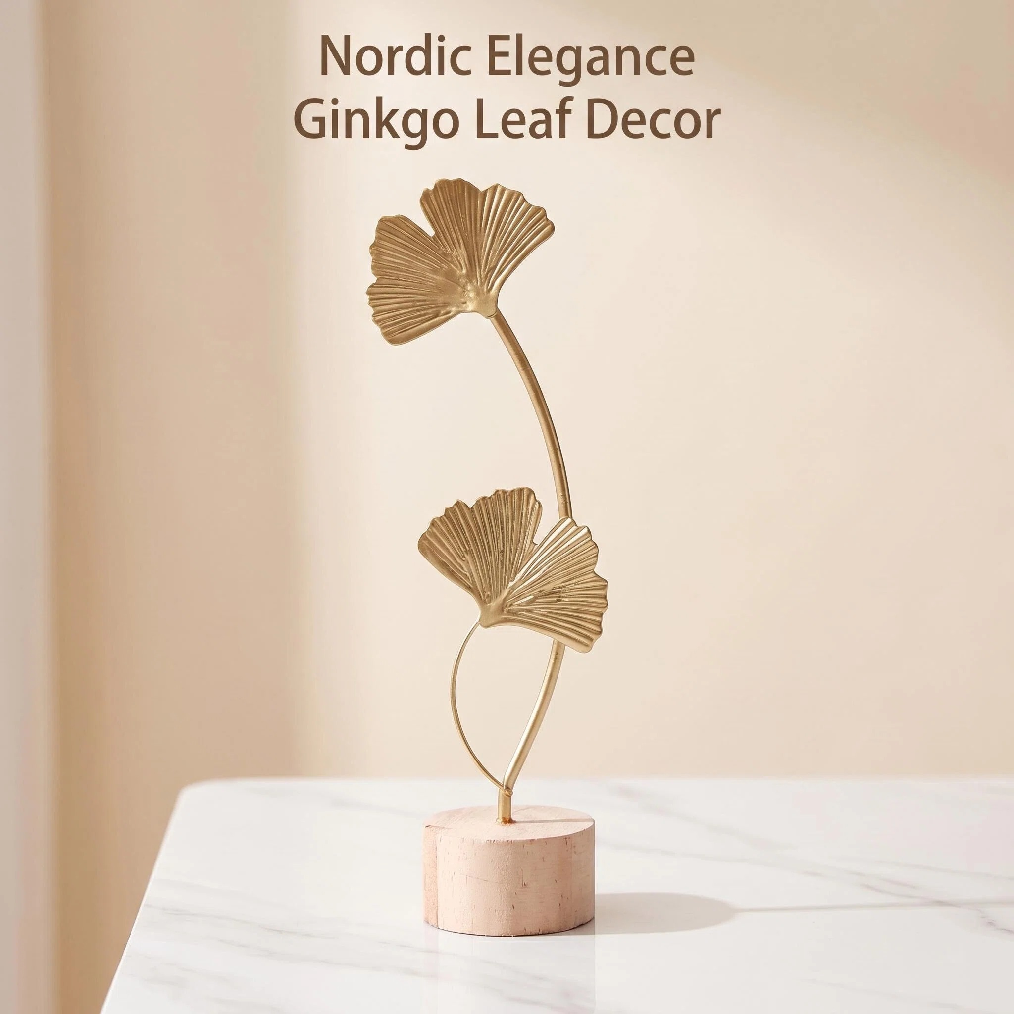 nordic gold ginkgo leaf metal sculpture minimalist iron art decor with wood base for living room, shelf, office tabletop nordic gold ginkgo leaf metal sculpture minimalist iron art decor with wood base for living room, shelf, office tabletop