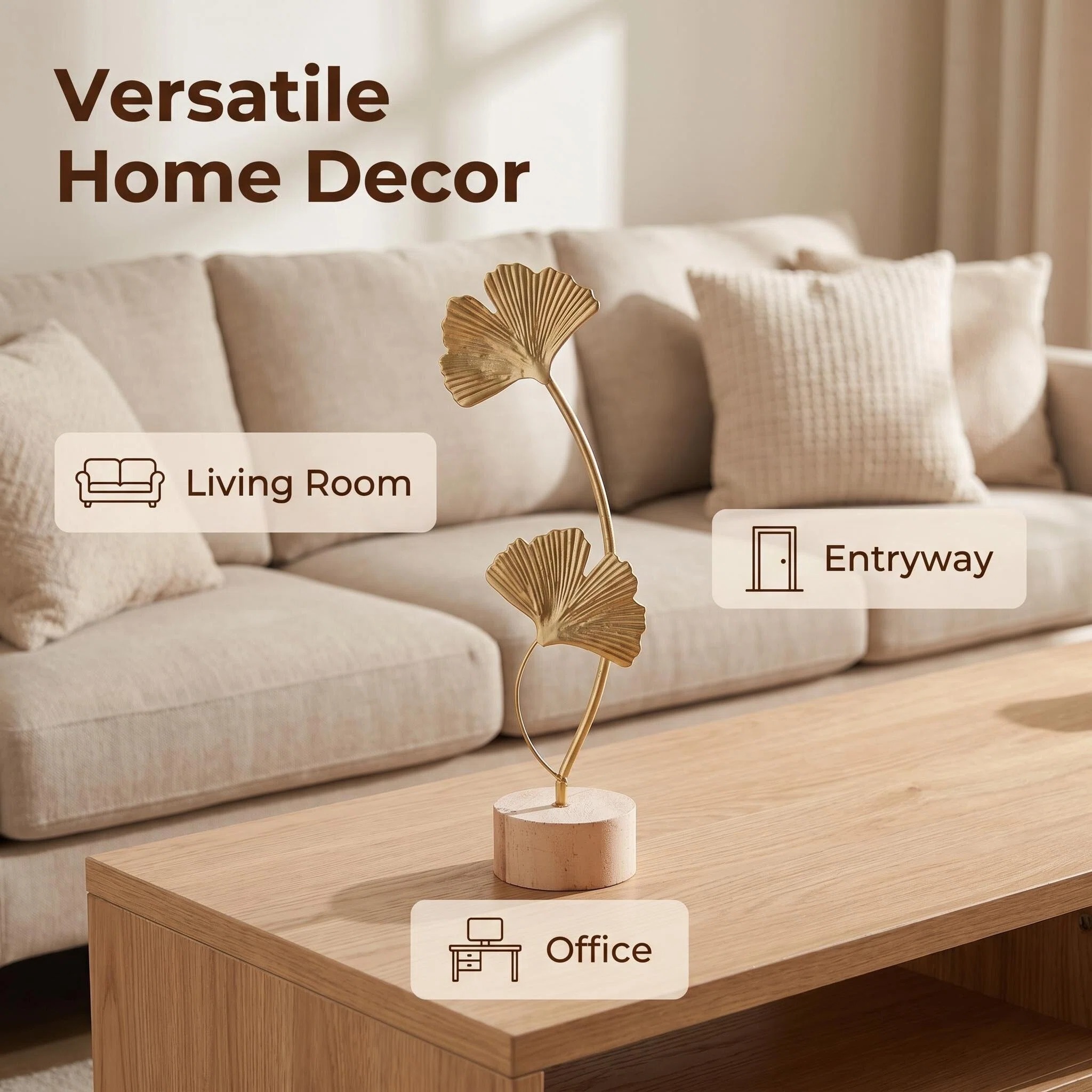 nordic gold ginkgo leaf metal sculpture minimalist iron art decor with wood base for living room, shelf, office tabletop nordic gold ginkgo leaf metal sculpture minimalist iron art decor with wood base for living room, shelf, office tabletop
