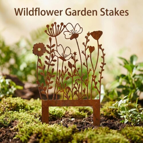 rustic metal wildflower garden stake for lawn and planters